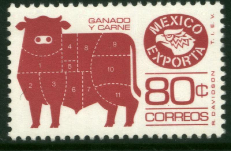 MEXICO Exporta 1113a 80c Cattle Meat Unwmk Fosfo Paper 4 MINT, NH. VF.