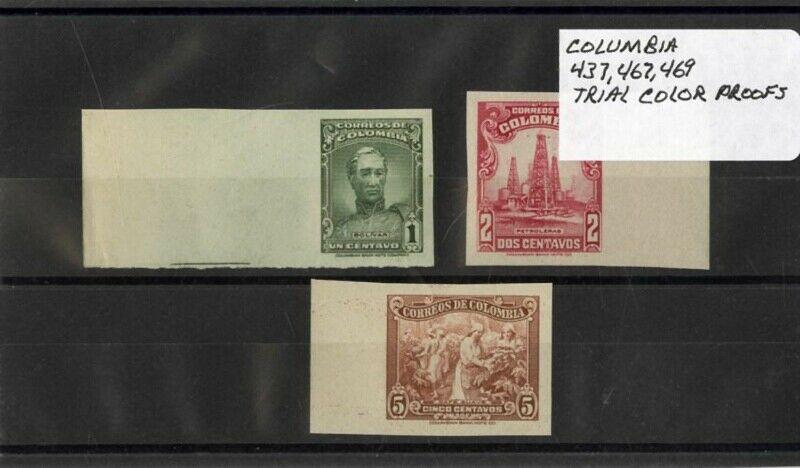 Columbia Stamps # 437 467 And 469 Trial Color Proofs