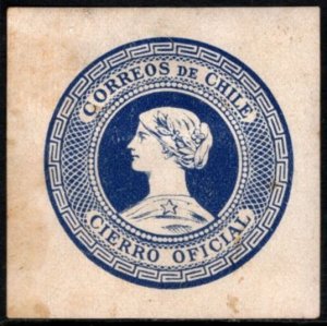 1902 Chile Official Post Office Seal Blue Unused