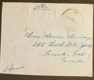 1945 Karachi India to Toronto Royal Canadian Air Force Censorship Air Mail Cover