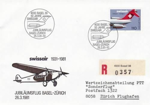 Switzerland Special 50 Year Jubilee Swiss  Five Air Flights Covers set R21363