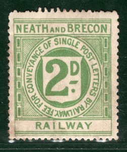 GB Wales RAILWAY Letter Stamp 2d Blue-Green NEATH & BRECON (1898) Mint MM BRW24 