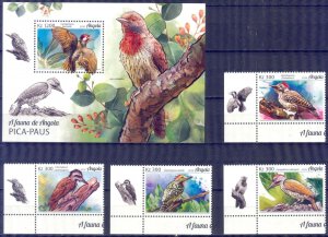 Angola 2018 Birds Woodpeckers Set of 4 + S/S MNH