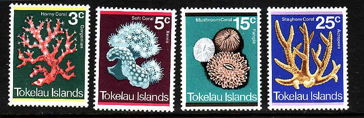 Tokelau-Sc#37-40-unused NH Marine Life set-1973-Corals-