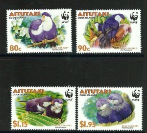 Aitutaki MNH 533-6 Tahitian Blue Lorikeet Birds Fauna WWF 2002