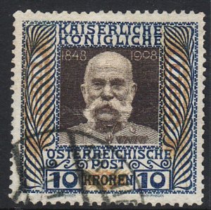 1908-16 Austria Franz Josef 60th Yr. 10 Kronen used signed Sc# 127 CV $65