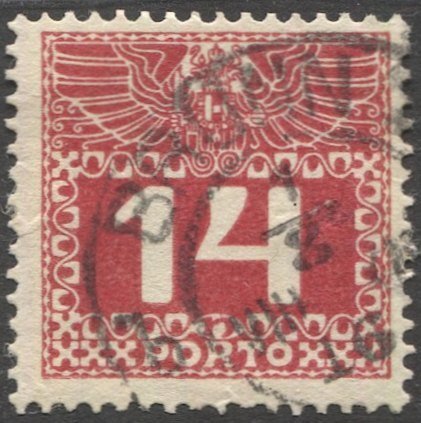 AUSTRIA 1910  Sc J39 14h Postage Due Used  VF,  BRUNN (Moravia)  cancel