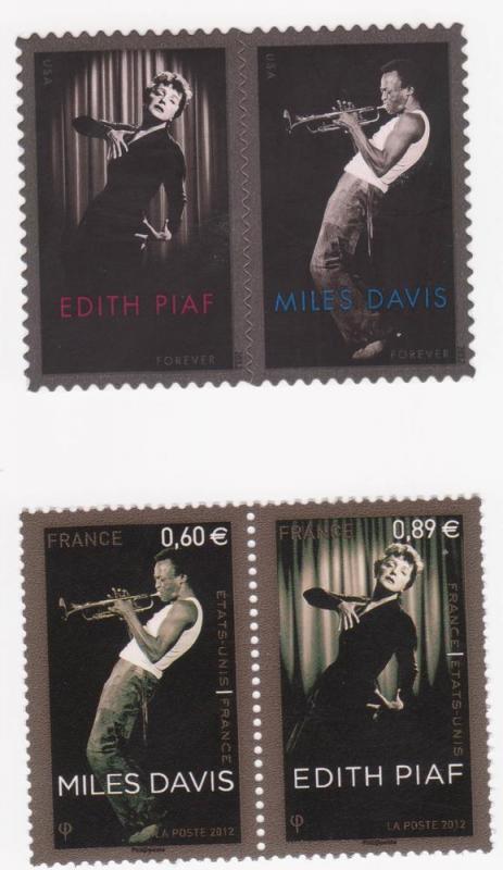 US# 4692-93 & FR# 4257a  Piaf/Davis - Joint Issue MNH 2 pair