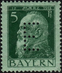 1912, Germany Bavaria, 5pfg, MH Official stamp (E perfin), Mi D7, XF-92