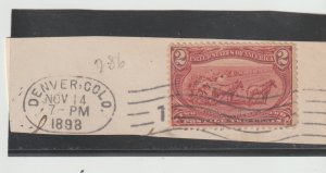 US Scott # 286 Used on Peace Denver Colo 1898 2c copper red Farming in the West