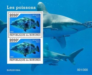 Burundi - 2022 Fish, Atlantic Goliath Grouper - 2 Stamp Souvenir Sheet