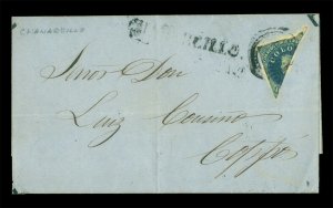 CHILE 186? COLUMBUS 10c dk blue - BISECTED - Scott 10n on cover from CHANARCILLO