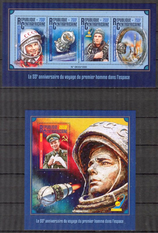 Central African Republic 2016 Space First Men Y. Gagarin Sheet+ S/S MNH