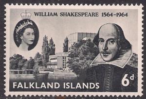 Falkland Islands 1964 QE2 6d Shakespeare MM SG 215 ( L1460 )