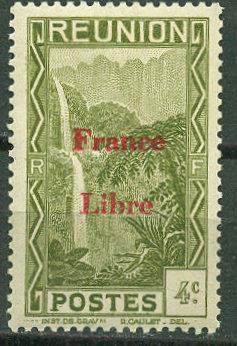 France-Reunion # 184  4c Waterfall France Libre (1) Unused VLH