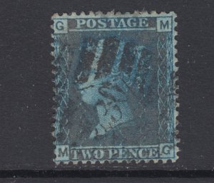 Great Britain Sc 13 used 1855 2p blue on bluish QV, perf 14, Plate 6, small thin