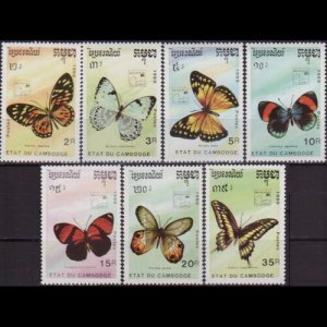 CAMBODIA 1989 - Scott# 997-1003 Butterflies Set of 7 NH