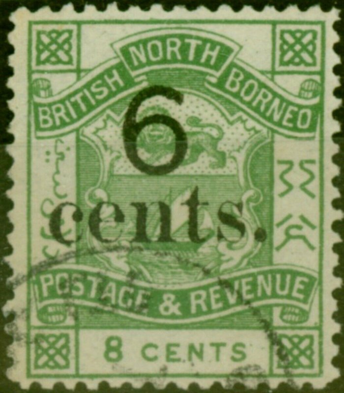 North Borneo 1891 6c on 8c Yellow-Green SG55 Fine Used (2)