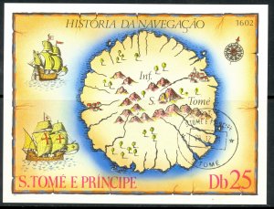 ST THOMAS AND PRINCE ISLANDS 1979 MAP of St. Thomas Souvenir Sheet Sc 540 VFU