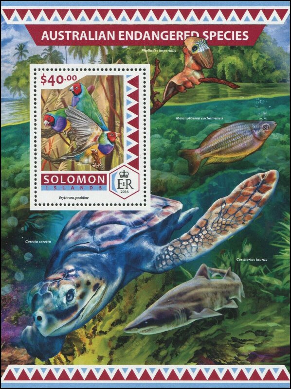 Solomon Islands 2016 Sc 2205 Birds finch tortoise fish CV $10.20