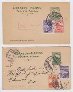 MEXICO 1930-33 PS Mepsi PC128-129 & 129a FOUR CARDS + CHILD SURTAX STAMPS CV$62+