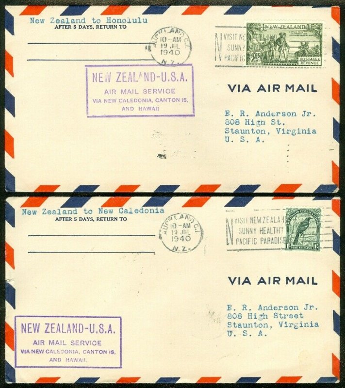 EDW1949SELL : NEW ZEALAND 4 nice First Flight Air Mail covers USA or Canton Isl