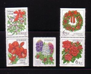 Sweden Sc 2313-2317 1998 Christmas Flowers stamp set mint NH
