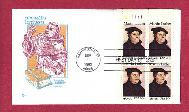 1983 20c Martin Luther #2065, PB4, FDC, Cover Craft