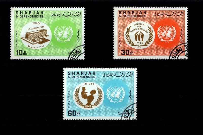 SHARJAH - 1967 - UN - UNICEF - UNRWA - REFUGEE RELIEF - CTO NH  SET OF 3!