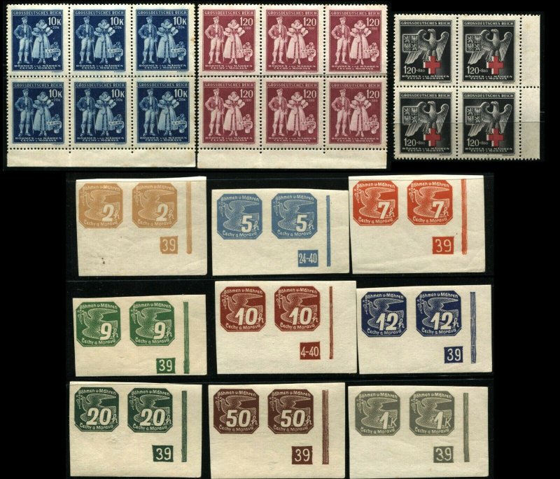 CZECHOSLOVAKIA BOHEMIA MORAVIA Pairs Blocks Postage Stamps Collection MINT NH 