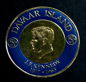 J F KENNEDY Davaar Island  Scotland Coin on Stamp 2 Round