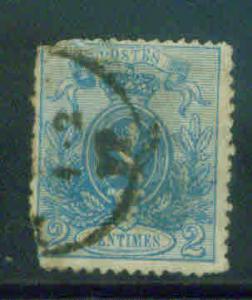 BELGIUM Scott 25 used 1867 2c stamp CV $90 p 14.5x14