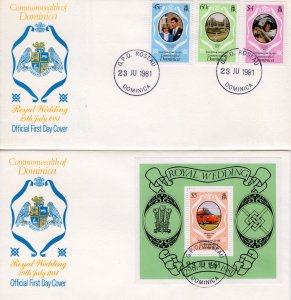 Dominica 1981 Sc#701/704 DIANA WEDDING/HELICOPTER Set(3)+S/S FDC (2) Unaddressed