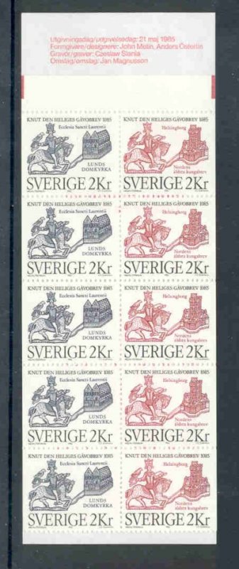 Sweden Sc 1539a 1985 St Knut Lund Cathedral stamp booklet mint NH