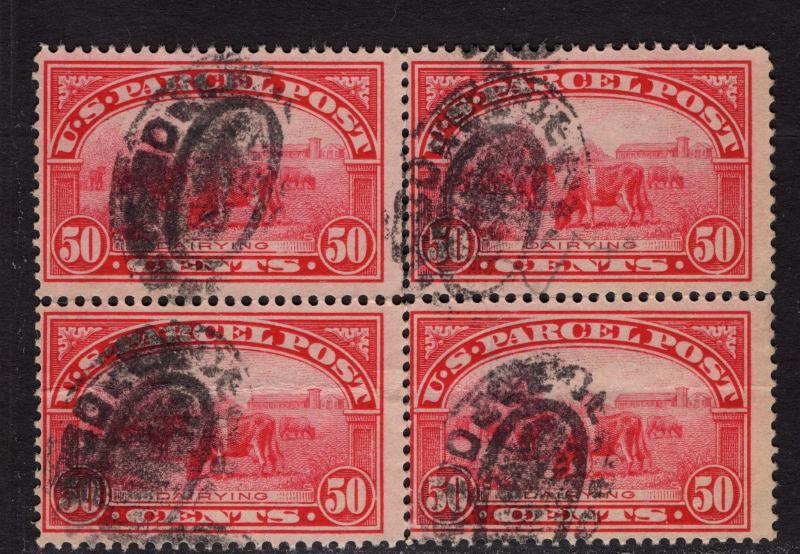$US Sc#Q10 used, scarce bof4, crease on bottom stamps, Parcel Post, Cv. $325