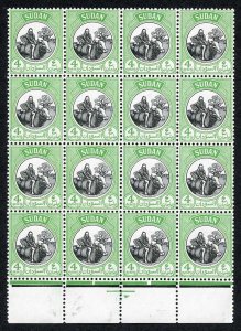 SUDAN 1951 SG126 4m Black and Yellow-Green U/M Block of 16