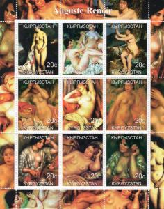 Kyrgyzstan 2000 AUGUSTE RENOIR Nudes Paintings Sheetlet (9) MNH VF