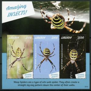 Liberia 2019 MNH Amazing Insects Wasp Spider 3v M/S Spiders Stamps