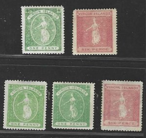 VIRGIN ISLANDS 1867 SG. # 8, 10, 12, 13