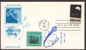 1969 Apollo 8 Sc 1371-43 FDC Houston TX, Space City Cover Society cachet