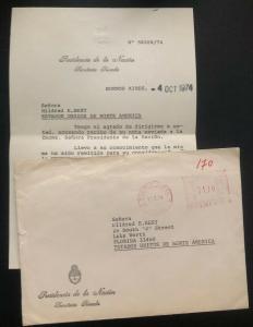 1974 ISABELA PERON Buenos Aires Argentina Official Cover To Lake Worth FL USA