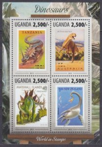 2013 Uganda 3131-3134KL Stamps on stamps - Dinosaurs 12,00 €