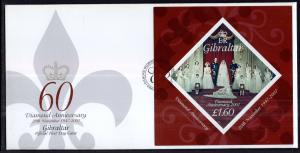 Gibraltar 1071 Queen Elizabeth II Diamond Anniversary Souvenir Sheet U/A FDC