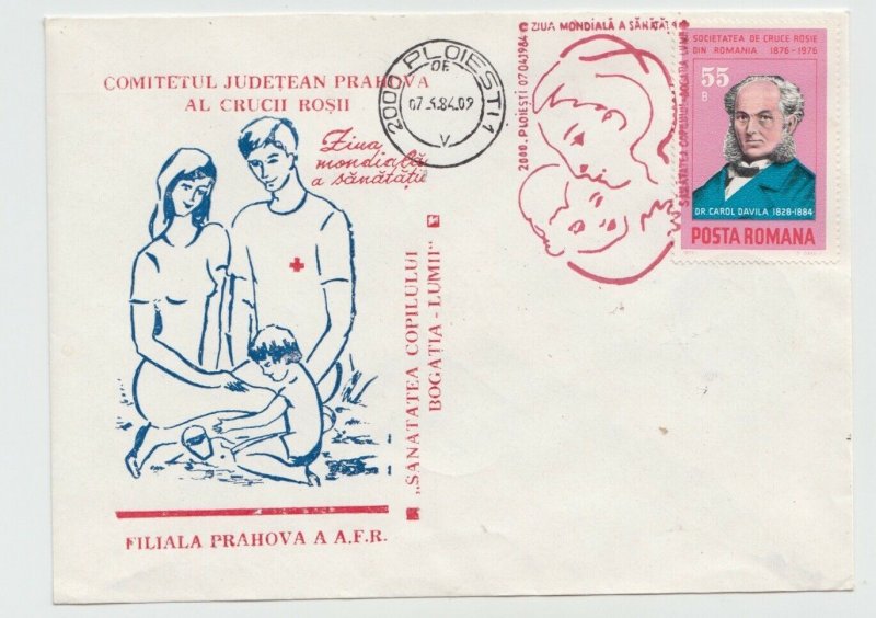 1984 ROMANIA COVER RED CROSS MALE NURSE SPECIAL MARKING POST DAVILA