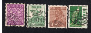 Japan 1948-51 10y, 2y, 8y & 5y values, Scott 405, 425, 430, 513 used