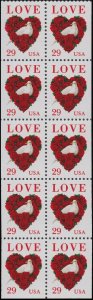 1994 Valentine's Love Bird Booklet Pane Of 10 29c Stamps, Sc# 2814, MNH, OG