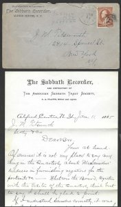 US 1885 JUDAICA THE SABBATH RECORDER FRO THE EDITOR TO THE AMERICAN