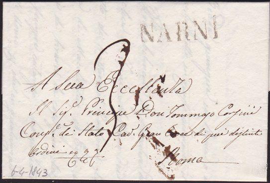 ITALY 1843 folded letter straight line NARNI to Rome........................4774