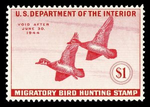 Scott RW10 1943 $1.00 Duck Stamp Mint F-VF OG NH Cat $120