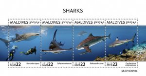 MALDIVES - 2019 - Sharks - Perf 4v Sheet - MNH
